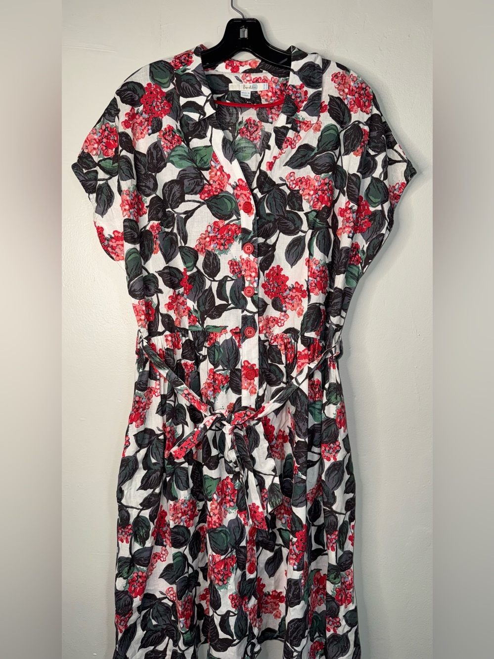 Boden Red & Green Floral Button-Front Midi Dress - Picture 8 of 13